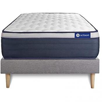 Somier gris Actisom + colchón de látex y espuma viscoelástica 120 x 190 cm con 7 zonas de confort