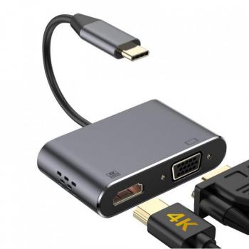 Adaptador USB Type-C a HDMI 4K + Puerto VGA Platinet PMMA9832