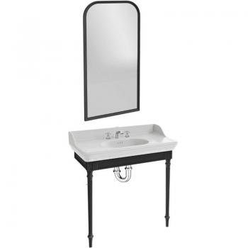 Consola Jacob Delafon Cléo 1889 con encimera de 3 huecos, espejo, mezclador de lavabo cromado y sifón cromado