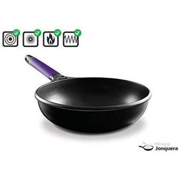 Castey Cacerola con tapa inducción wok con mango extraíble, aluminio fundido, violeta, 28 x 16 x 8,5 cm