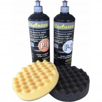 Pulimento para carrocerias 1kg de corte + un kg de brillo + esponjas de pulir 150mm.