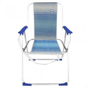 AKTIVE Silla Playa Plegable Alta de Aluminio, Azul Rayas, 44x45x76 cm, Soporta 110 kg, Incorpora topes antivuelco, Asa de hombro, Estructura