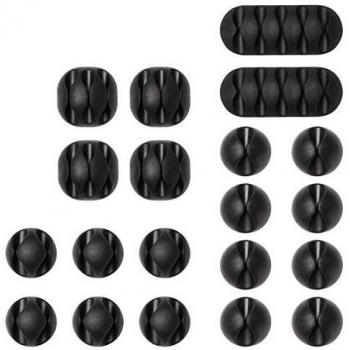 URAQT Clips de Cable, 20 Piezas Organizador de Cable Duraderos, con Autoadhesivo Fuerte para TV PC Laptop Cargador o Ratón Hogar Oficina