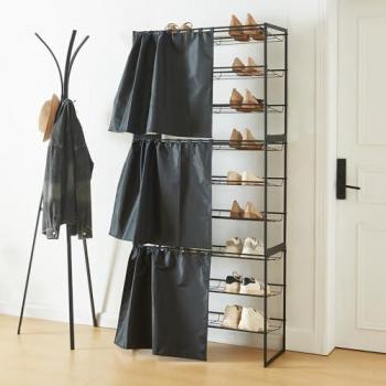 Set de 3 Zapateros Sel con Cortina Apilables de Metal para 27 Pares - Negro