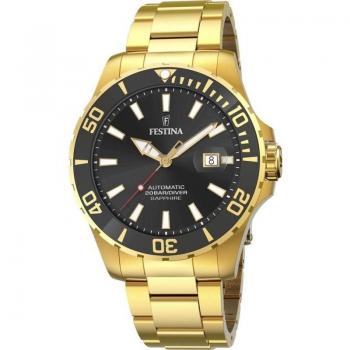 Reloj Festina Automático F20533/2 para Hombre con Esfera Negra y Caja de Acero Inoxidable 316L Dorado