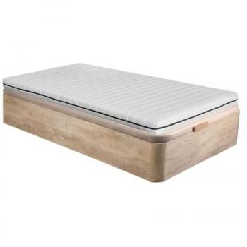 Conjunto de canapé abatible de madera natural clara + colchón de espuma desenfundable de 10 cm - NASUS de DREAMEA