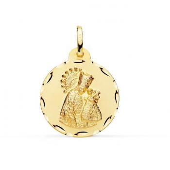 Medalla Virgen de los Desamparados Oro 9k unisex 20 mm con borde tallado y grabado incluido