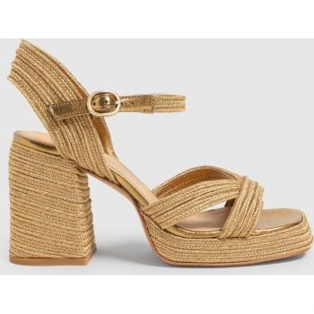 Sandalias de tacón Valle en dorado con acabados trenzados y metalizados