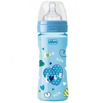 Chicco 250ml Blue Silicone Baby Bottle with Medium Flow (2m+)