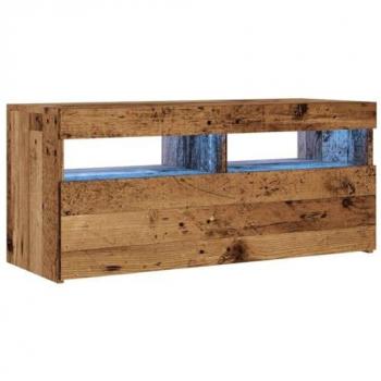 Mueble TV luces LED madera ingeniería envejecida 90x35x40 cm, soporte de TV, mueble multimedia, consola de TV, mueble HiFi