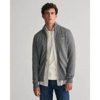Gant Cárdigan Casual de Algodón con Cremallera para Hombre en Gris