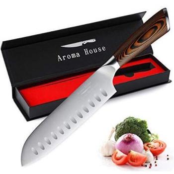 Cuchillo Santoku Cuchillo de chef de 18 cm Cuchillo de cocina Cuchillo de chef profesional Cuchillo multiusos de acero inoxidable Hoja muy afilada con caja de regalo para el hogar y el restaurante