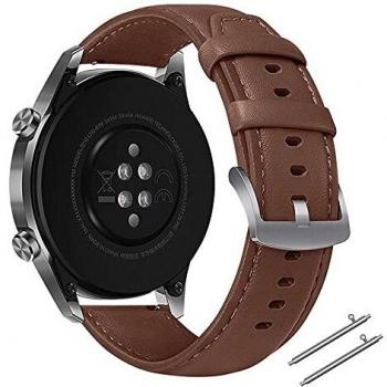 Coholl Correa Compatible con Huawei Watch GT 2/Huawei 46mm Sport/Classic/Active/Elite,Correa de Repuesto Cuero Hebilla Liberación Rápida para doble 22 mm cuero,Elegante marrón