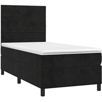 Cama box spring con colchón y LED en terciopelo negro 90x190 cm