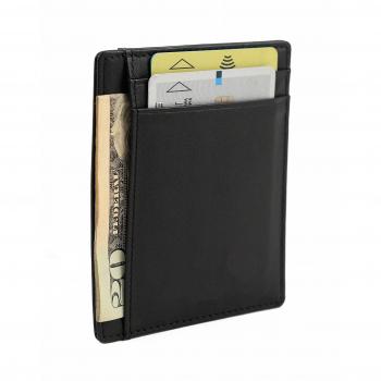 Tarjetero delgado anti-RFID de Nomalite | Cartera / billetera slim negra de cuero vegan, bloqueo RFID, 4 huecos para tarjetas de crédito y 1 para billetes. De piel, ideal para hombre y mujer en viaje.