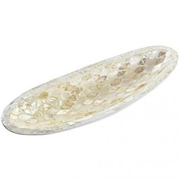 Centro de Mesa DKD Home Decor Mosaico Natural Blanco y Marrón Claro en Resina (50 x 16 x 8 cm)