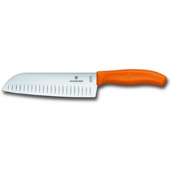 Cuchillo Santoku Victorinox Swiss Classic 17 cm con Filo Alvéolo y Mango Ergonómico, Color Naranja