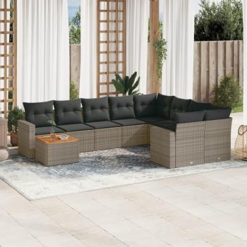 Sofá de jardín Set 10 PCs con almohadas grises en Polyrattan