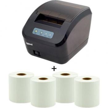 iggual Kit Impresora de Etiquetas Térmica Directa LP8001 203 x 203 DPI Alámbrica + 4 Rollos 74x37 mm