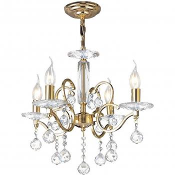 Lámpara colgante Zinta 4 bombillas oro francés y cristal