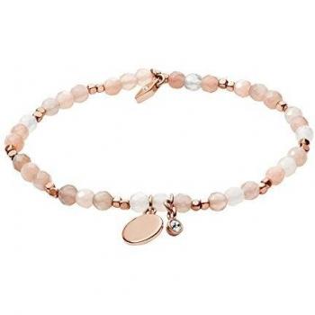 Pulsera Fossil Motifs JA6945791 para Mujer, Semipreciosa, Rosa con Cristales y Longitud Interior de 165mm