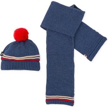 Conjunto de niño Tutto Piccolo de gorro y bufanda de tricot en azul con rayas