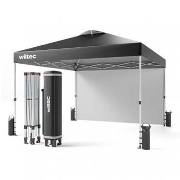 Carpa Plegable Pop-up Gris 3 x 3 m con Parte Lateral y Ruedas para Jardín