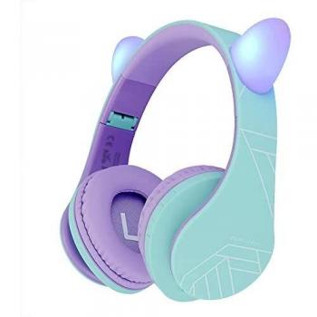 Auriculares para niños, PowerLocus Auriculares Bluetooth para niños, con 85DB Volumen Limitado, Auriculares Plegable con micrófono, Micro SD Slot, Auriculares Inalámbricos y con Cable, con Estuche