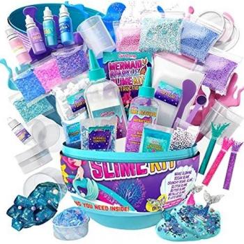 GirlZone Regalos para Niñas Kit de Slime para Niñas y Niños en un Huevo Sorpresa de Sirena Fábrica de Slime Fluffy con Pegamento / Cola y Activador 39 Piezas DIY Slime con Glitter