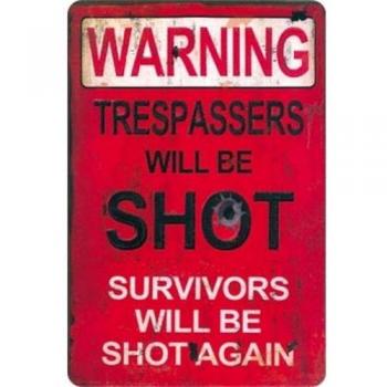 Warning Shot Cartel de Chapa Placa metal curvo Nuevo 20x30cm VS1896-1