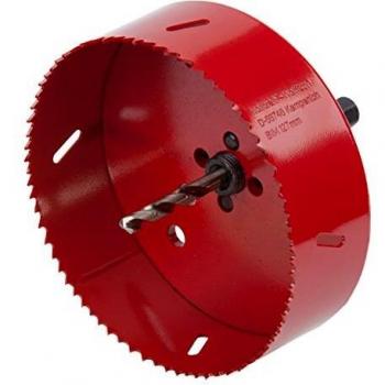 Wolfcraft 5495000 Sierras de Corona BiM, Completo con Adaptador y Broca piloto, Profundidad de Corte 40 mm Pack 1, diametro 127 mm rojo y plateado