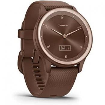 GARMIN vivomove Sport Smartwatch (Cocoa Case, Peach Gold Accents) - Hybrid Watch with Silicone Band, Plastic/Resin Complication