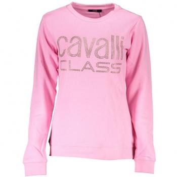 Cavalli Class Pink Cotton Sweatshirt with Strass Logo - Female, Size M