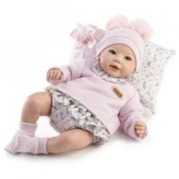 Muñeca Bebé Reborn Elena 46 cm, incluye cuerpo de vinilo suave, ojos cerrados, pelo de fibra sintética, ropa de algodón, peso realista y acabado artesanal