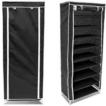 Armario Zapatero Doble con 9 Pisos de Polipropileno, 30 x 60 x 151 cm, Capacidad para 36 Pares de Zapatos, Color Negro
