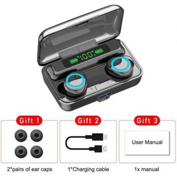 Auriculares Inalámbricos TWS Bluetooth 5.1 con Caja de Carga de 2800mAh, Estéreo HD, Impermeables y con Micrófono para Deportes