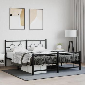 Black Metal Bed Frame with Headboard and Footboard 150x200 cm