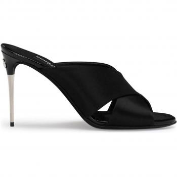 Dolce & Gabbana Women's Black Satin Heeled Mules, Size 36 (6 1/2 US), Elegant Design