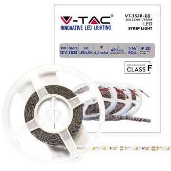 Tira LED SMD3528 12V 5m 4.2W/m 60LED/m 100lm/w Blanco Natural 4000K IP20