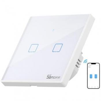 Interruptor Inteligente WiFi Sonoff T2EU2C-TX de 2 Canales con Control RF 433 y Compatible con Alexa y Google Home
