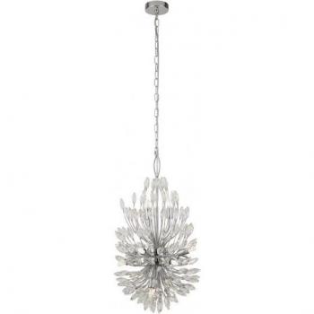 Lámpara colgante de pavo real, acero dulce cromado, transparente, 14 bombillas, 64 cm