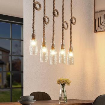 Lámpara colgante vintage Lindby Relia de metal marrón con pantallas de vidrio, 5 llamas E27 para salón y comedor
