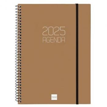 Finocam - Agenda Espiral Opaque 2025 Marrón Catalán, Semana Vista Horizontal, Enero 2025 - Diciembre 2025 (12 meses), Dimensiones: E10-155x212 mm