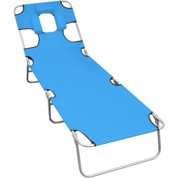 vidaXL Folding Sun Lounger with Head Cushion Steel Turquoise Blue