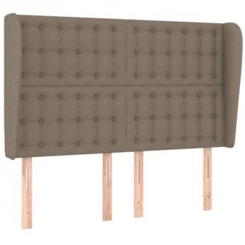 Cabecero con orejas de tela gris taupe 147x23x118/128 cm, tapizado en tejido antimancha acolchado, dimensiones 147 cm de ancho, 23 cm de grosor y altura ajustable entre