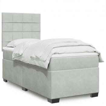 Cama box spring blanda con colchón de terciopelo gris claro 80x200 cm