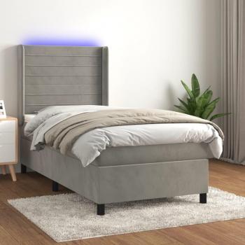 Colchón cama de muelles y LED gris claro 90x200 cm terciopelo