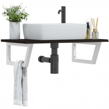 Estante de lavabo de pared de acero y madera maciza de roble