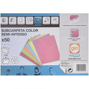 Gio Pack 50 Subcarpetas Folio 185gr Cartulina Semi-Transparente Standard