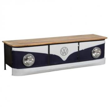 Aparador Furgoneta Vintage de Madera y Metal Azul con Acabado Artesanal y Luz 183x50x50 cm